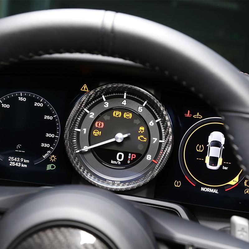 For Porsche 911 (992) -2023 Real Carbon Fiber Meter Display Screen Cover Dashboard Ring Tachometer Frame Car