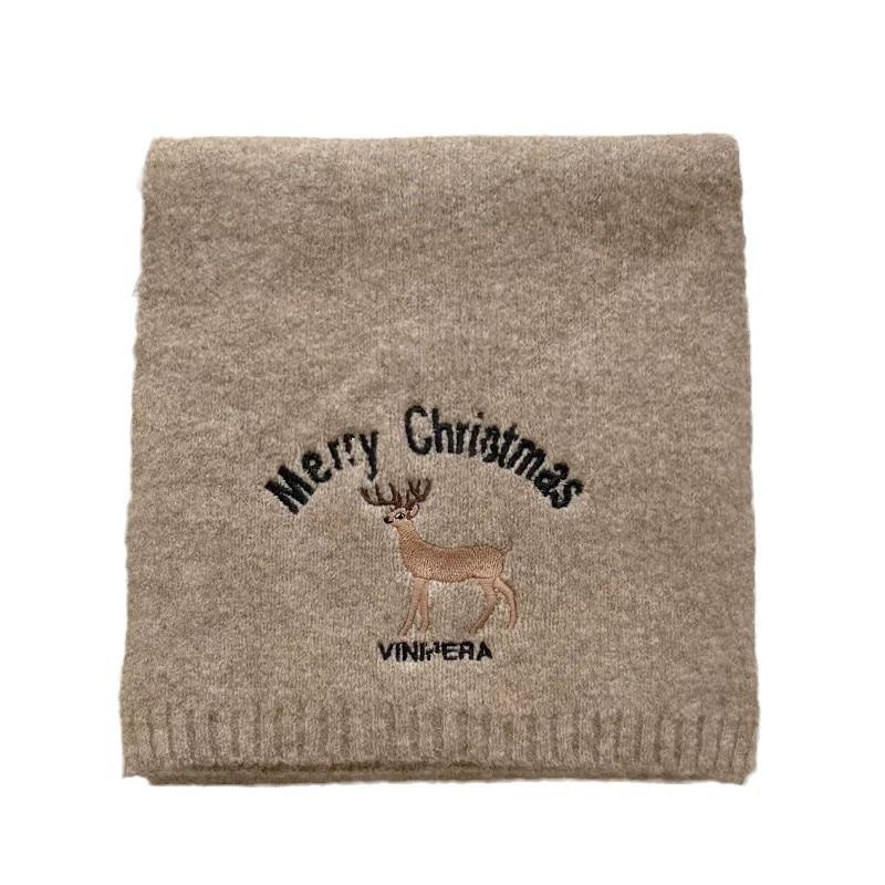 Écharpe Tricotée Mélange Laine Rouge Renne pour Femme - Style Chaleureux de Noël