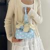 Floral Trim Polka Dot Flower Bag Flower Pendant Canvas Shoulder Bag Wrist Handbag  Storage Bag