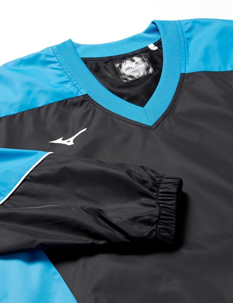 Mizuno Tennis Windbreaker Mesh Size L Shirt, Water-Repellent, Stretch, Lining, Unisex, 62JE7001, 92, Black/Diva Blue,