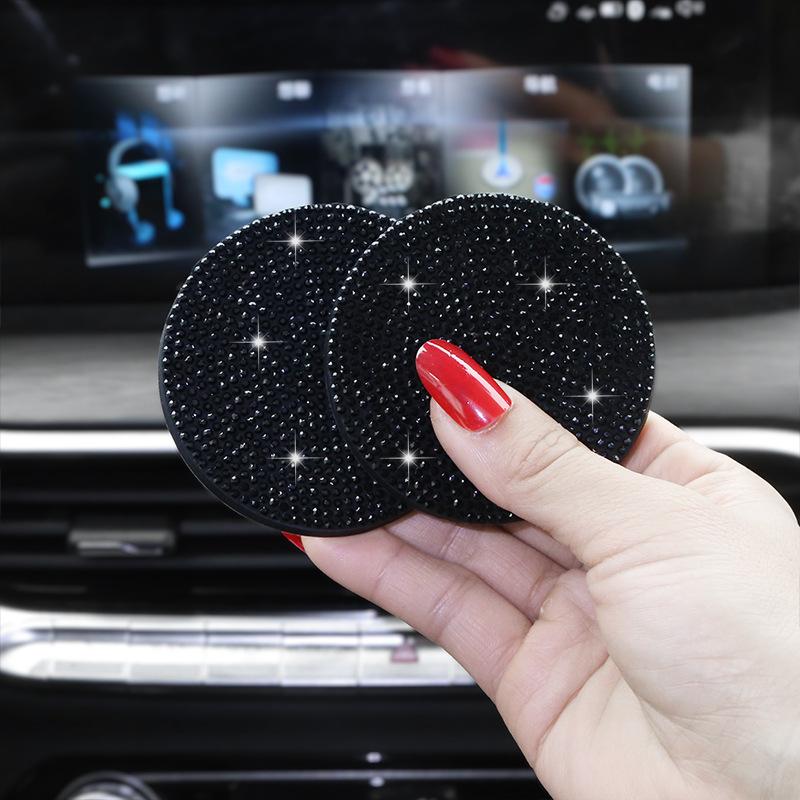 2Pcs Diamond Car Coaster Water Cup Slot Non-Slip Mat Bling Gadget Silica Pad Cup Holder Mat Auto Interior Decoration Accessories