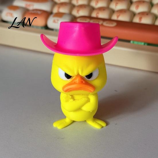 Desktop Figurine Collection Angry Duck Desk Figurine, 3D Printed Yellow Office Decoration with Cowboy Miniature Figures Hat, Little Animal Ornament
