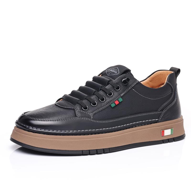 2025 Men's Casual Low-Top Leather Sneakers - Soft Sole, Trendy Cowhide, Versatile White Design