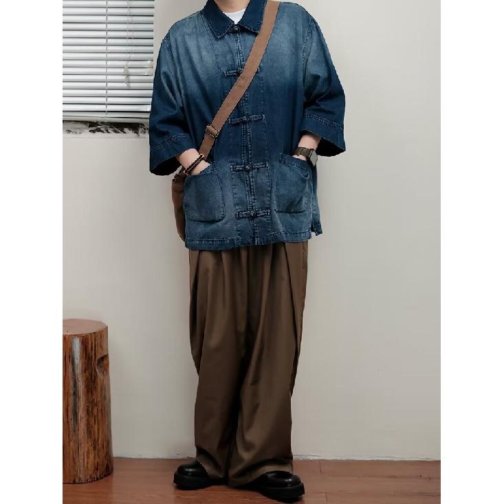Retro Denim Workwear Short Sleeved Shirt, Men'S And Women'S Summer Fashion Brand, Japanese Retro Half Sleeved Trend, Cool And Loose Shirt