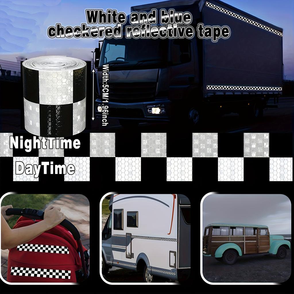 Reflective Sticker Square Grid Checkered Pattern Reflector Tape Red Yellow Fluorescent White Reflect Film For Truck Car Road