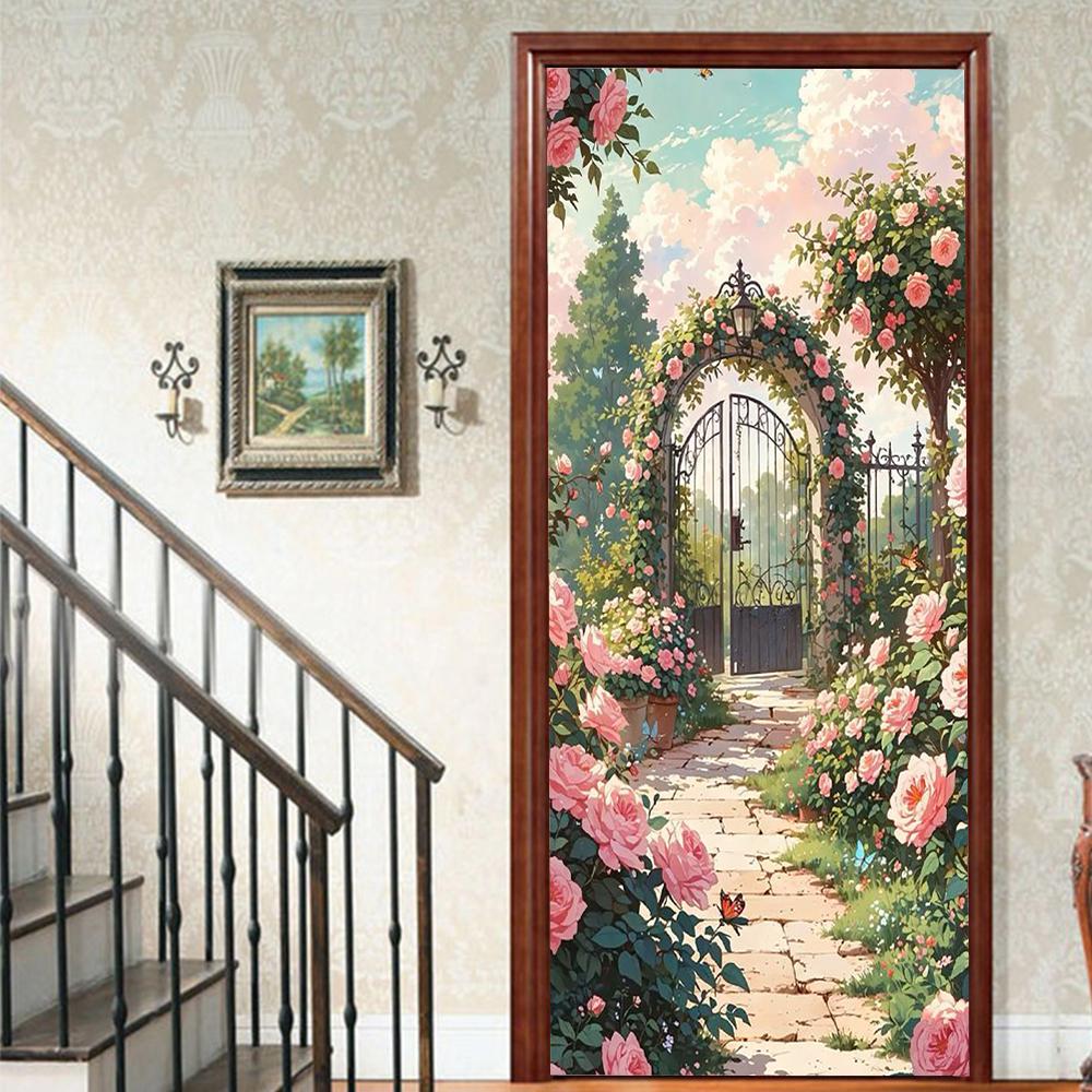 1Pcs landscape Vinyl Door Sticker For Bedroom Home Decor Self Adhesive Removable Wall Decal Door Renovation Waterproof Poster