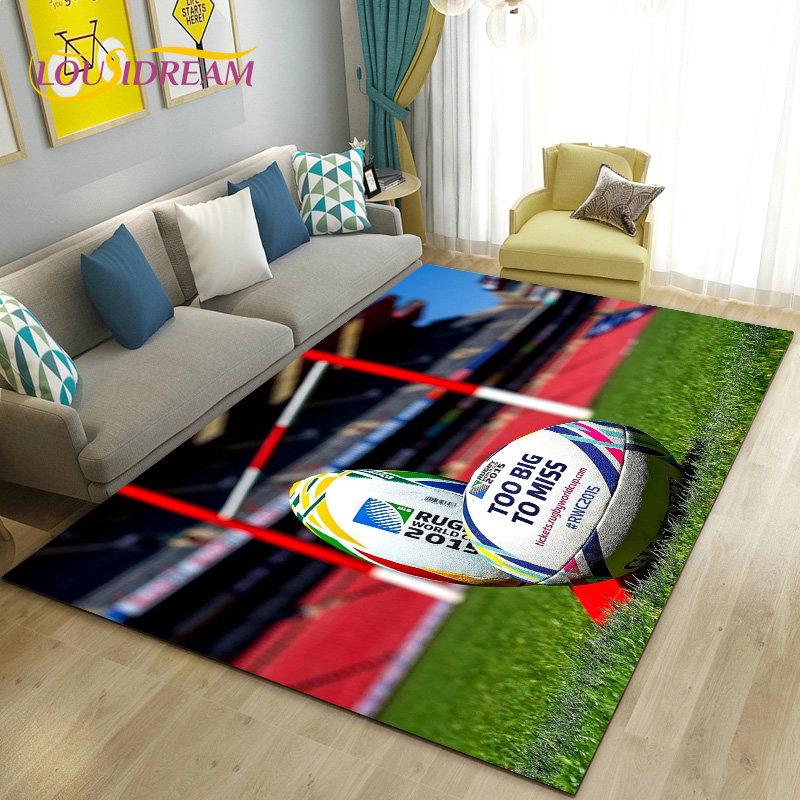 American Football Rugby Area Rug Large,Carpet Rug for Living Room Bedroom Sofa Doormat Decoration, Kids Non-slip Floor Mat 3D