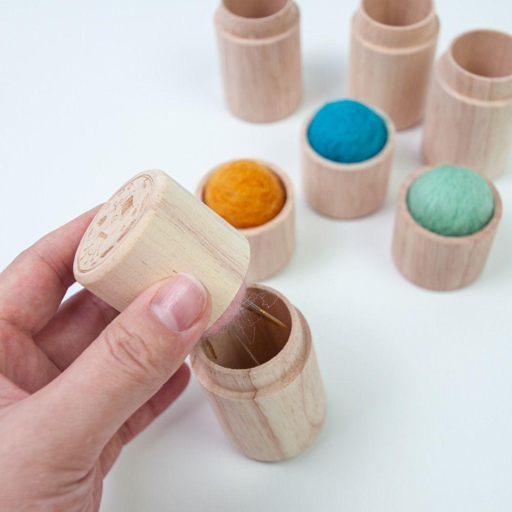 Stitching Pins Sewing Needle Cylinder Box Embroidery Craft Woode Needles Storage Holder Pin Cushion Needles Container