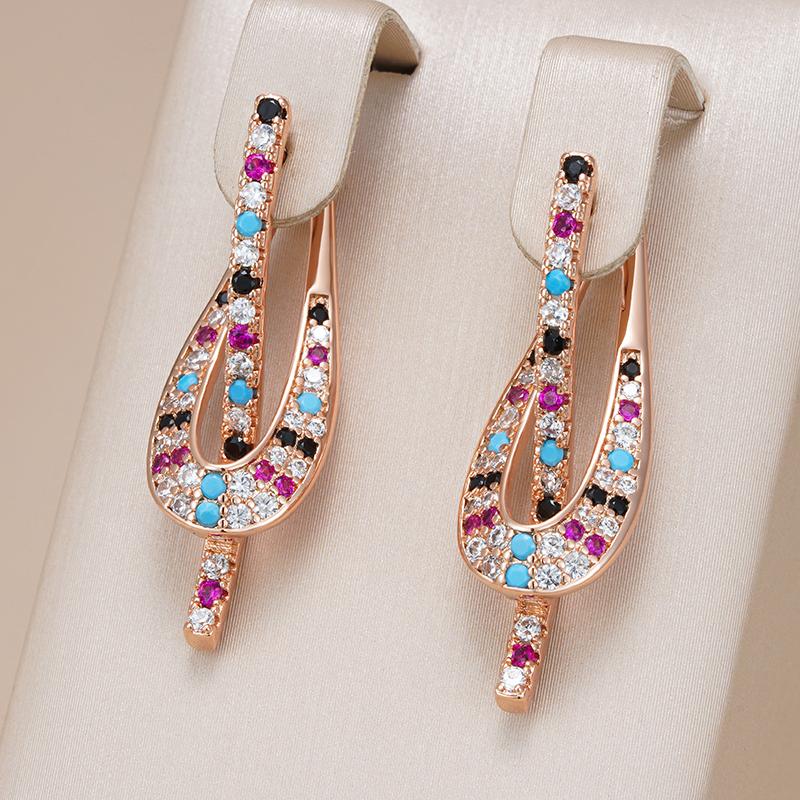 Fashion  Rose Gold Color Dangle Earrings For Women Unusual Colorful Natural Zircon Accessories Daily Fine Jewelry
