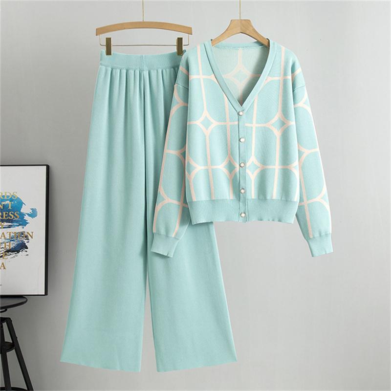 Women's Autumn And Winter Knitted Wide Leg Pants Sweater Suit Loose And Stylish Two Piece Suit