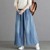 Jeans Autunnali da Donna a Vita Alta Taglie Forti Pantaloni Larghi Drappeggiati