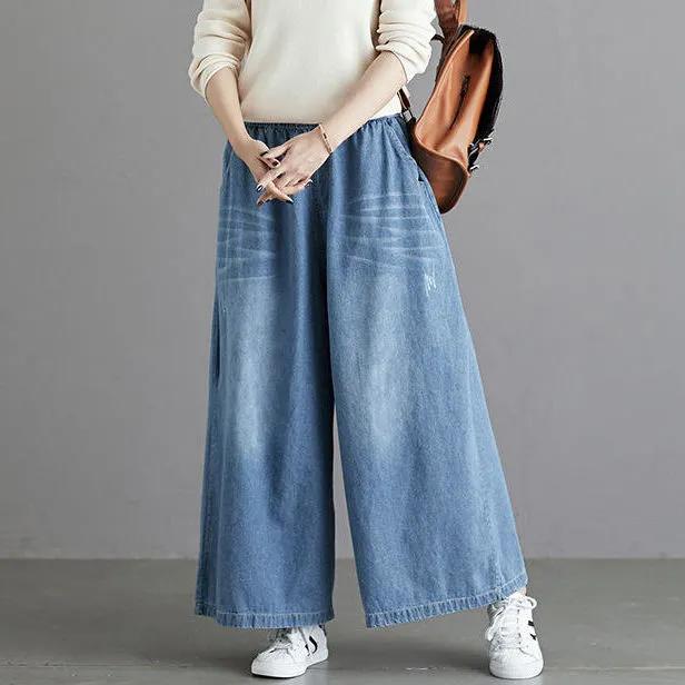 Jeans Autunnali da Donna a Vita Alta Taglie Forti Pantaloni Larghi Drappeggiati