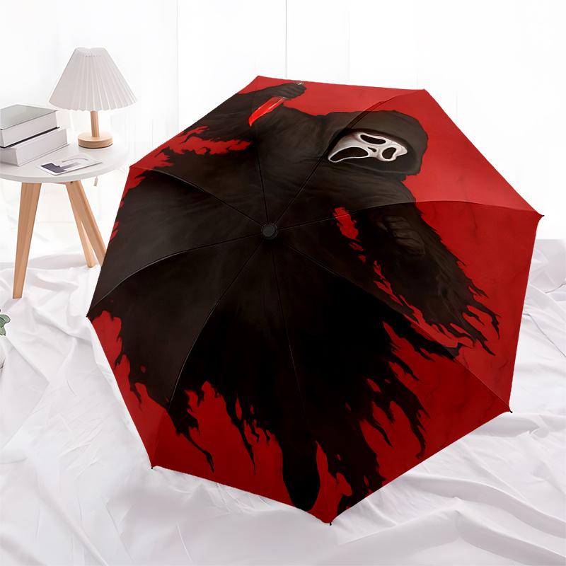 

Scream Ghostface Mask with Automatic Opening Umbrella - Portable 3-Fold Design, 8-Bone Iron Frame Outdoor Umbrella for Fans, Travelers, Dail