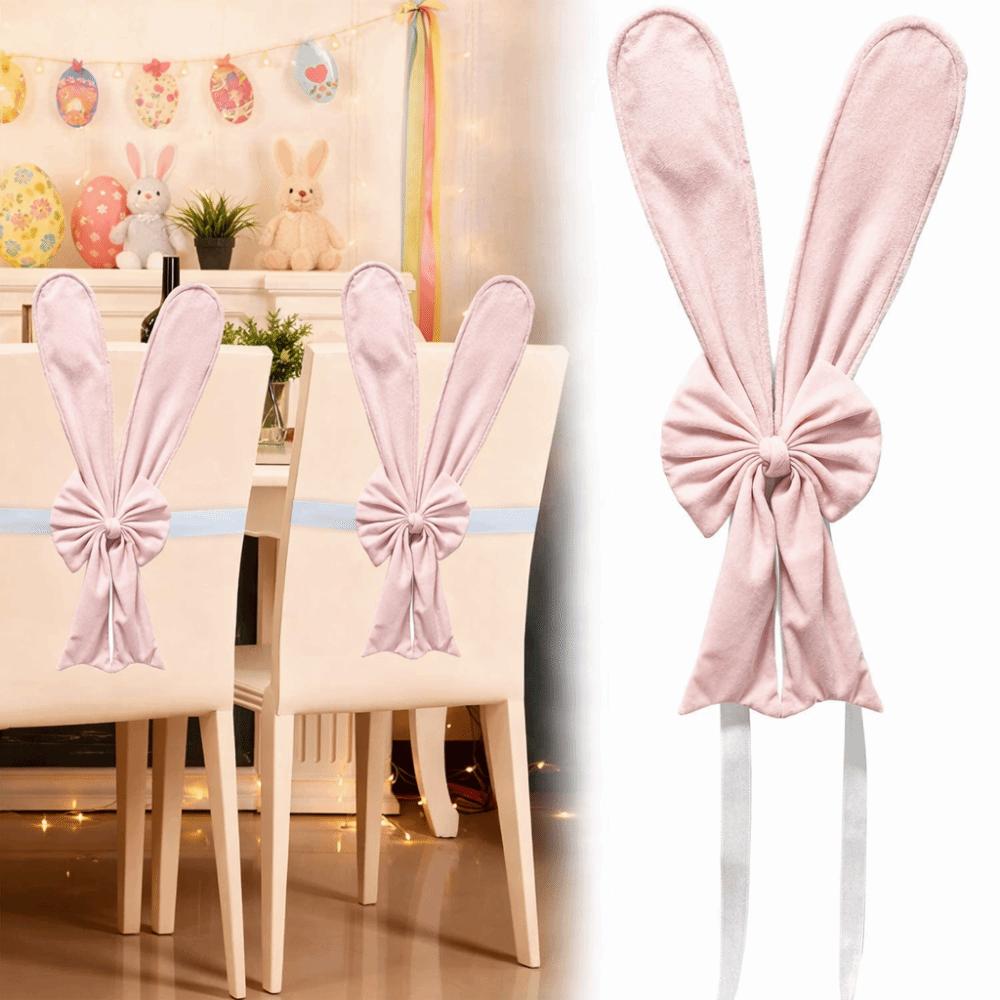 Removable Bunny Ear Slipcover Elastic Straps Chair Ribbons Easter Bow Ornaments Restaurant Decor