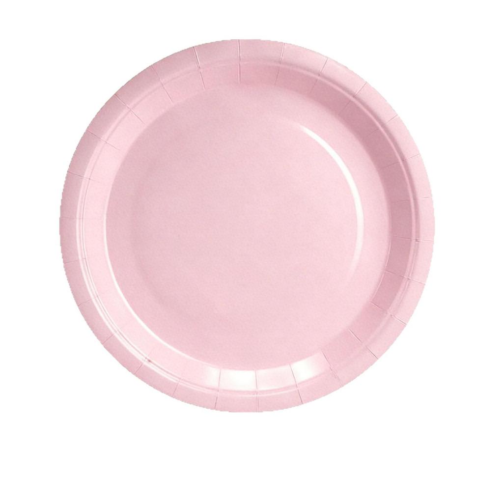 In-Stock Pink Solid Color Round Tableware Set: Paper Plates, Cups, Napkins, Knives, Forks, Spoons for Birthday Parties