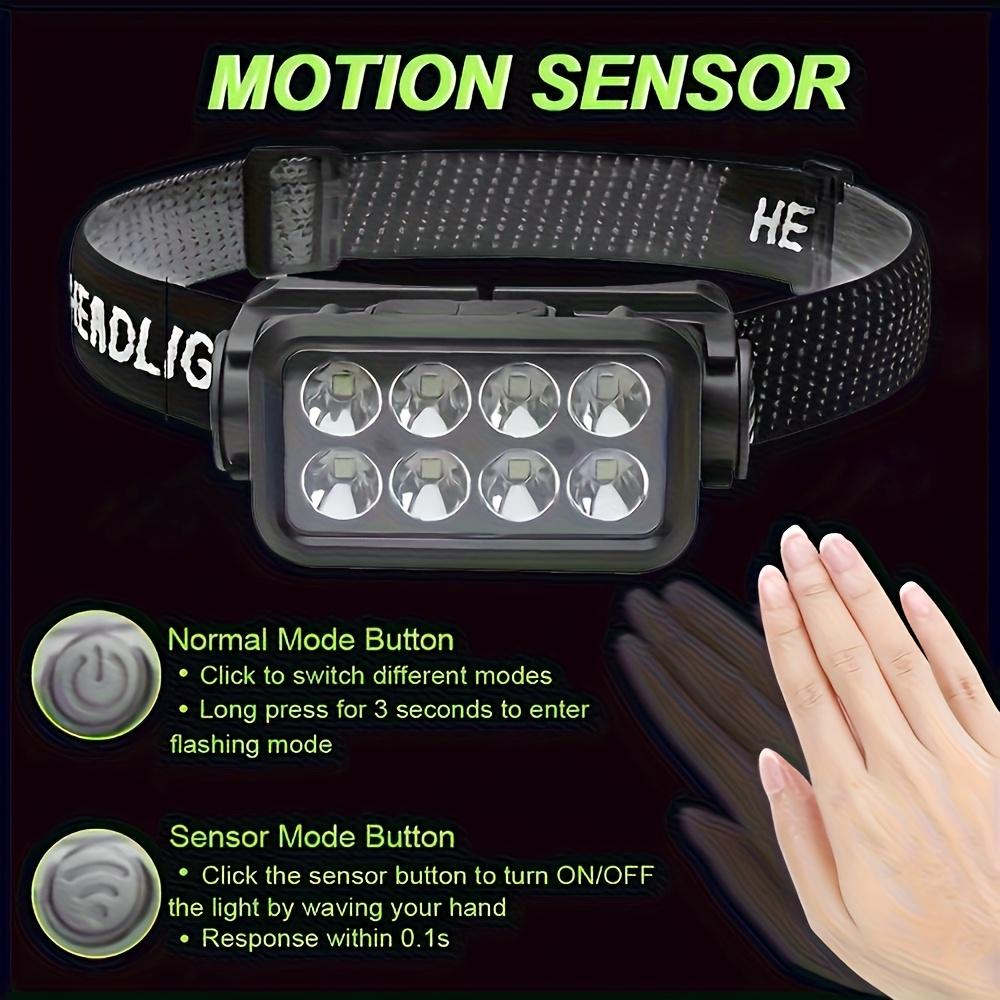 Motion Sensor Rechargeable Outdoor Headlamp, 8 LEDs Ultra Light and Bright Headlamp, 5 Light Modes