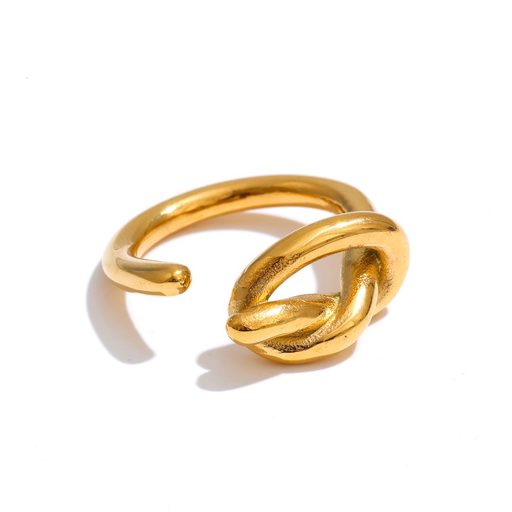 

Yhpup Size 7 Stainless Steel Cast Open Ring for Women 2025 Knotted Temperament Fashion Finger Jewelry PVD Plated 7