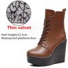 Women Genuine Leather Ankle Boots Winter Female Plush Snow Boots Platform Wedge Boots Women's High Heel Shoes Size 33-43