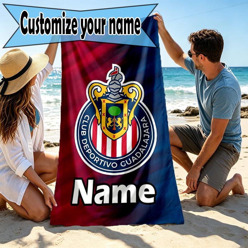 Custom Name Personalized Club Deportivo Guadalajara Print Beach Towel, for Trip Camping Beach Party Home Decor, Birthday Gift for Family & Friends