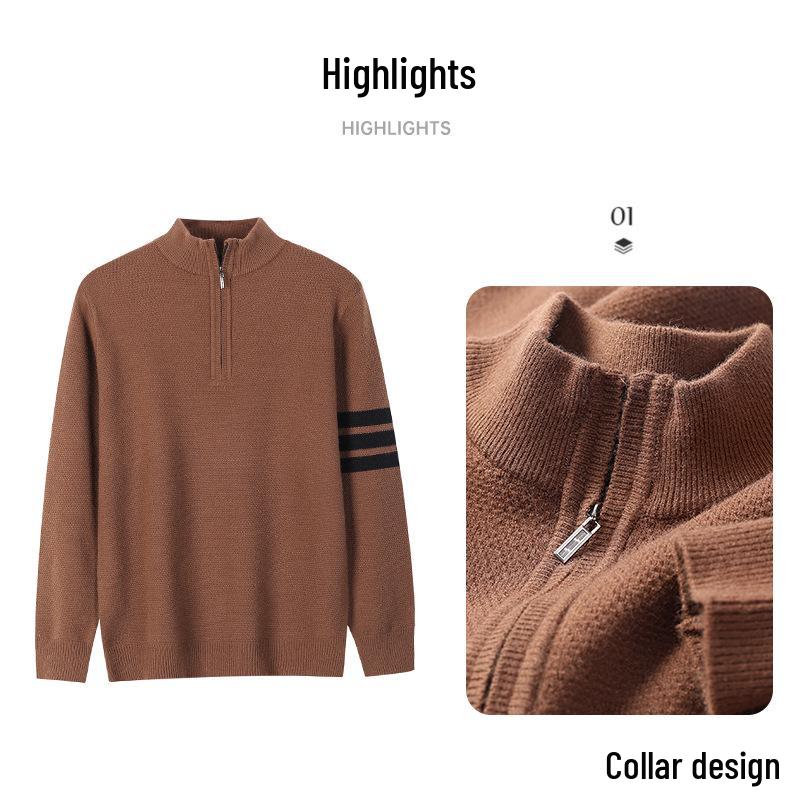 Manzibo Men's Half-Zip Jacquard Knit Stand Collar Sweater - Breathable Casual Autumn/Winter Pullover