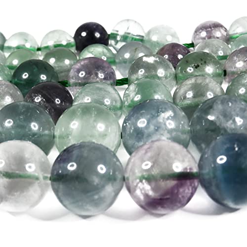 SmileStone Fluorite Mixed Fluorite Beads, 10mm, Sold as a Strand (Approx. 38cm), Natural Stone, Power Stone Beads (10mm)