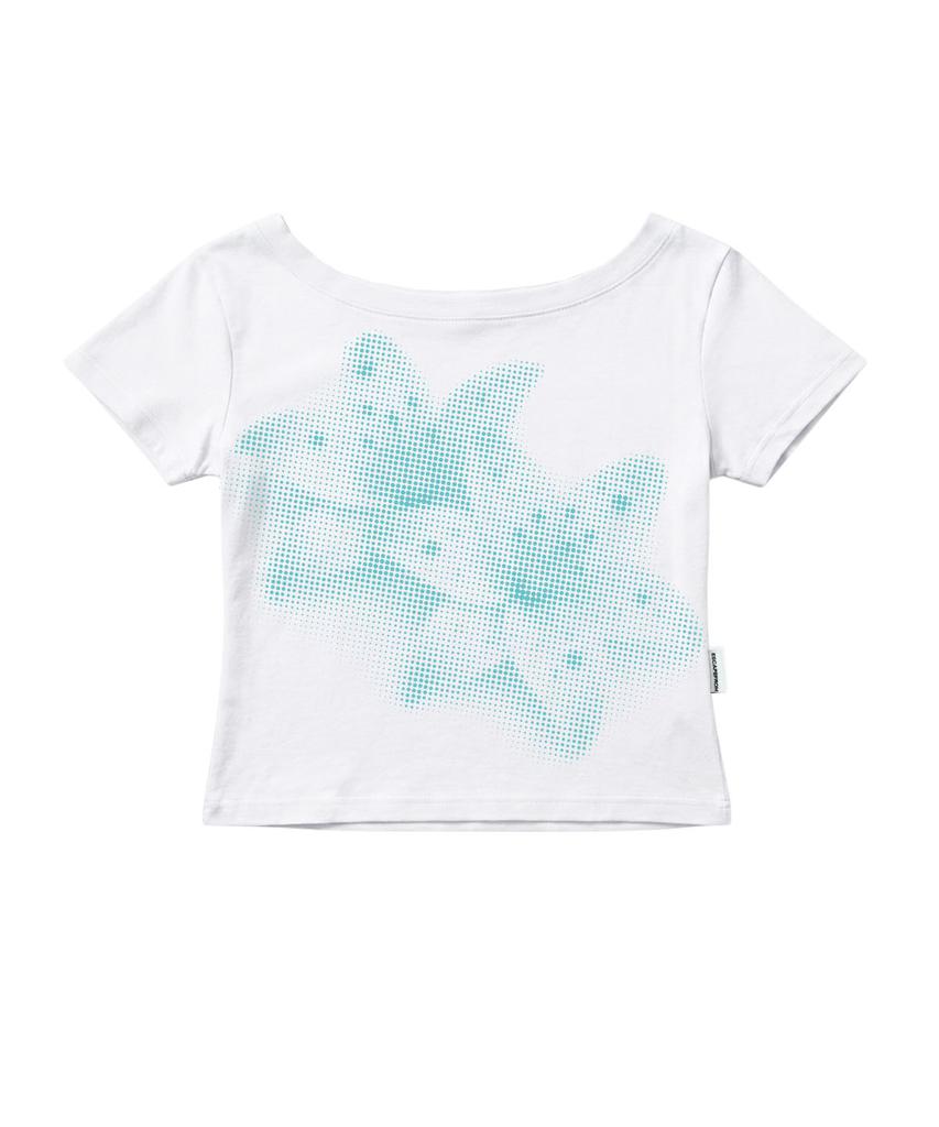 ESCAPEFROM [Escf X Hot Today] Halftone Lily Boat Neck Slim Fit Short Sleeve T-Shirt White