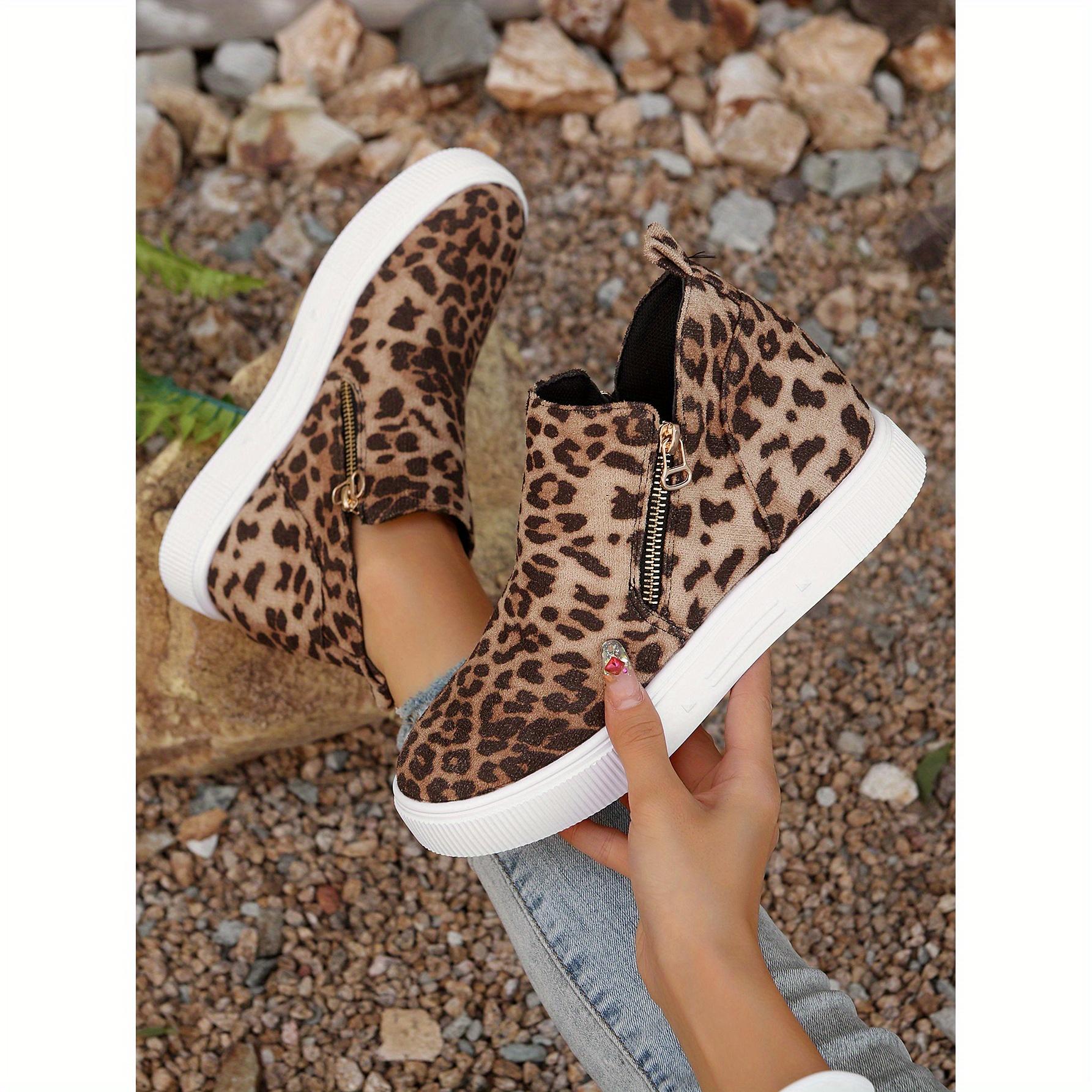 

Женские повседневные ботильоны с леопардовым принтом на толстой резиновой подошве, застежка-молния, круглый носок, тканевый верх, готовые к зиме, для офиса, спортзала Size 43 цветной печати леопарда