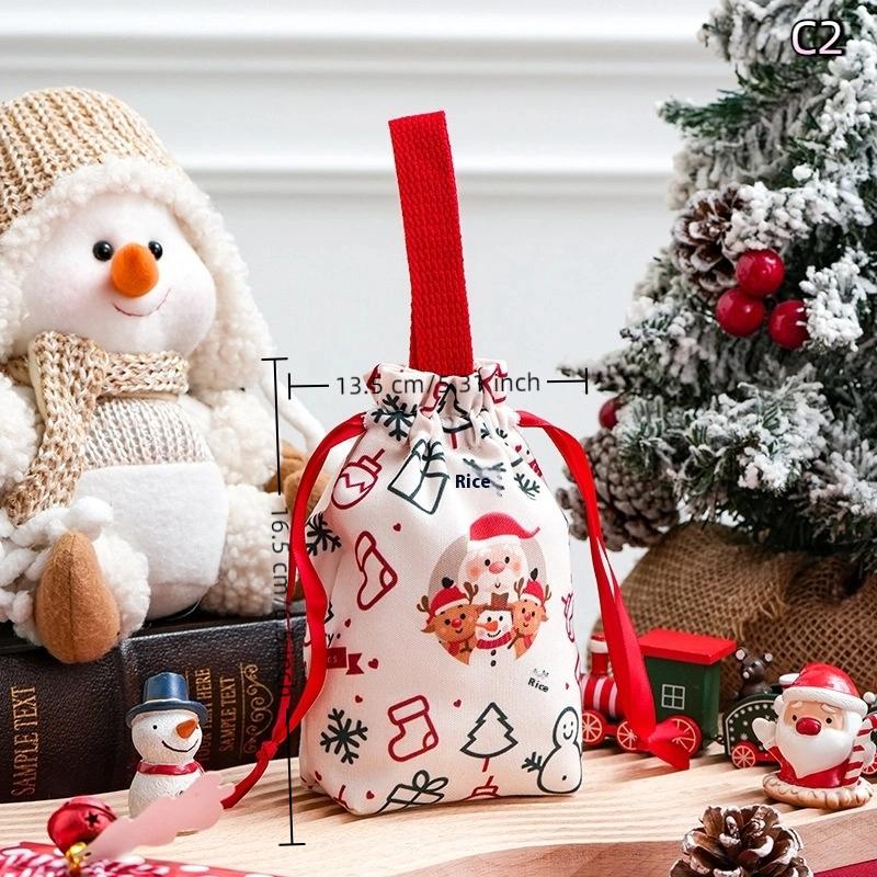 Cartoon Christmas Drawstring Apple Gift Bag Candy Cookie Packaging Bag Creativity Canvas Bag Christmas Party Decoration Kids