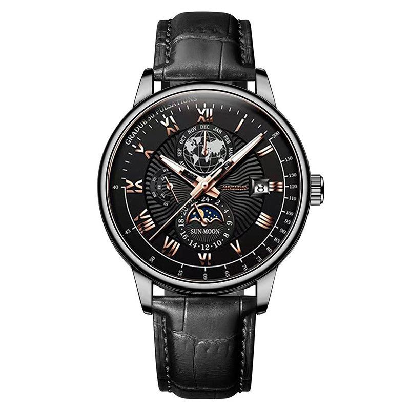 Fashion Three Eyes Calendar Star Moon Fashion Men'S Watch Men'S Watch Belt