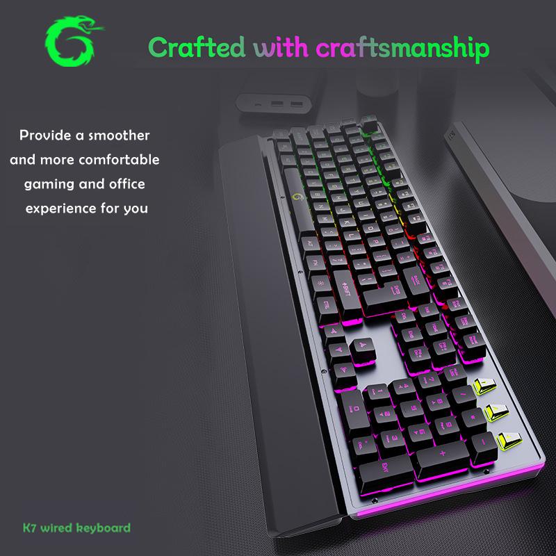 Mechanical Wired Gaming Keyboard and Wrist Rest Rainbow LED Backlit,Ergonomic Full Size Quiet Silent USB Keyboard for Computer
