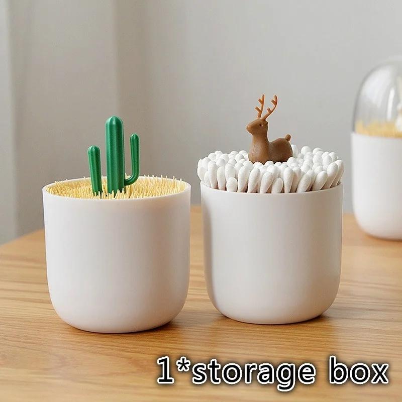 Creative Toothpick Holder Plastic Cotton Swab Holder with Cute Mini Rabbit Cactus Trees Cute Beautiful and Simple