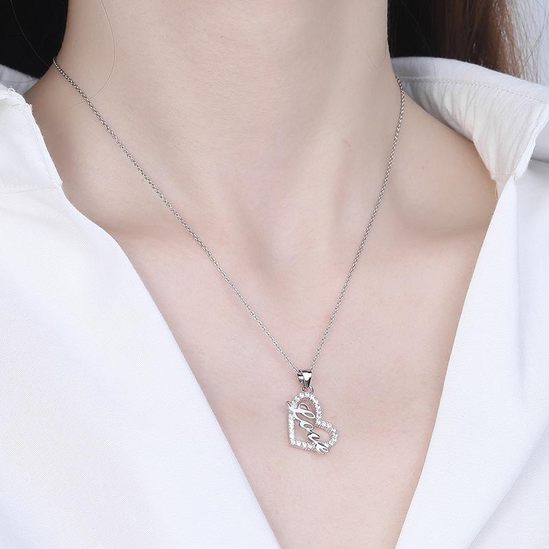 S925 Sterling Silver Micro-Inlaid Heart-Shaped Love Heart Pendant Korean Fashion Women's Pendant Silver Pendant Silver