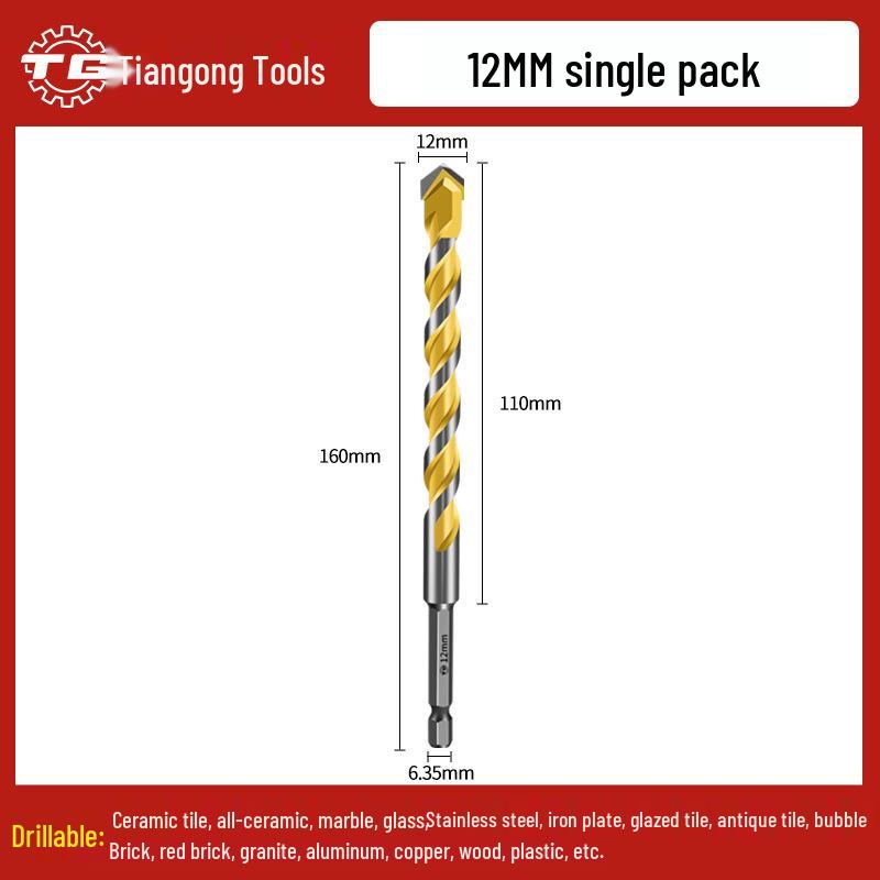 Tiangong Hex Shank Triangle Drill Bit for Concrete, Cement, and Brick Walls