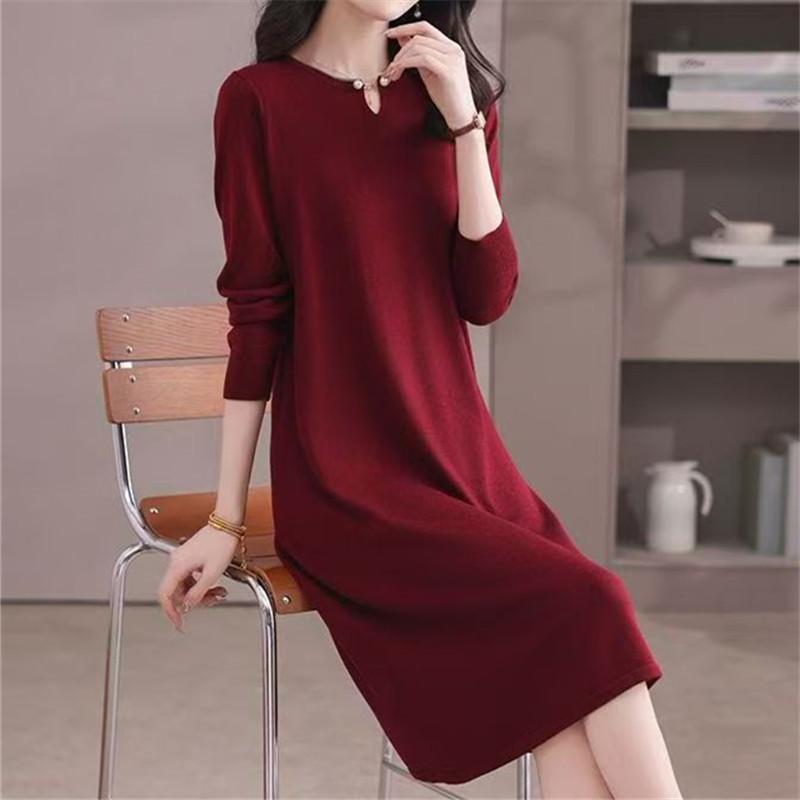 

Temperament elegant solid color knitted sweater dress autumn and winter new loose with coat backing sweater women One size
