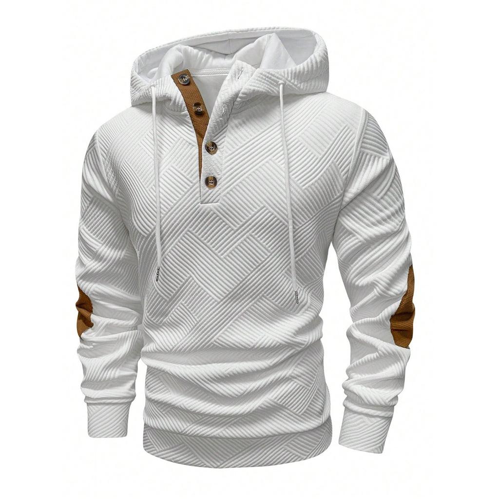 Autumn and Winter Men's Solid Color Jacquard Hooded Sweatshirt, Loose Sports Casual Top, Jacket