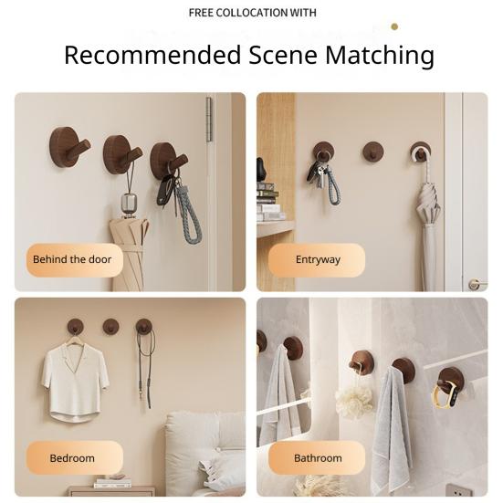 Adhesive Wall Hook No Drill Wooden Hook Wood Oil Waterproof Processing Hook for Bathroom Kitchen Coat Towels