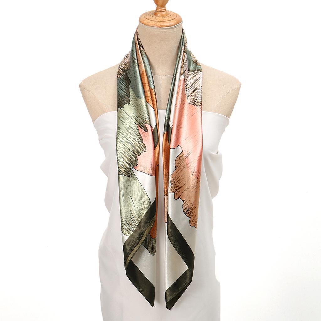 90*90cm Satin Silk Square Scarf Woman Fashion Kerchief Neck Head/Hair Scarves Bandana Handkerchief Floral Printed Headscarf