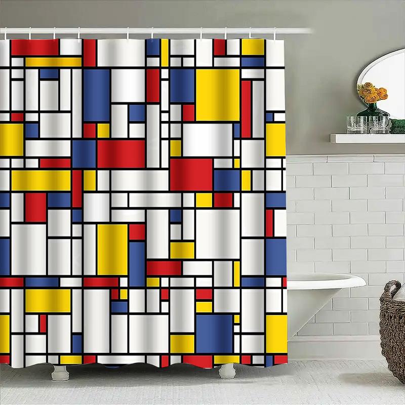 Modern Abstract Art Shower Curtain Van Gogh Style Geometric Pattern Waterproof Fabric Bathroom Decor Set