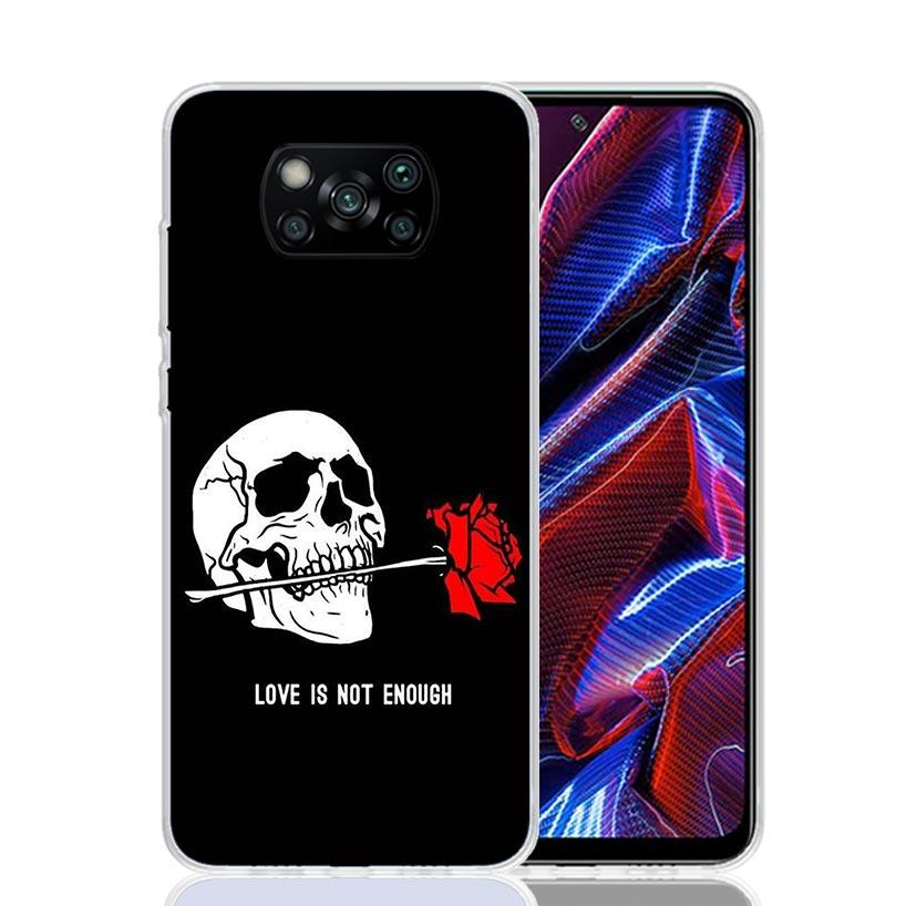 Human Skeleton Red Rose Phone Case For Xiaomi Poco F7 Ultra X7 X6 Pro X5 Redmi 15 15C 13 13C 12 12C 10 10A 10C 9 9A 9C 9T Shell
