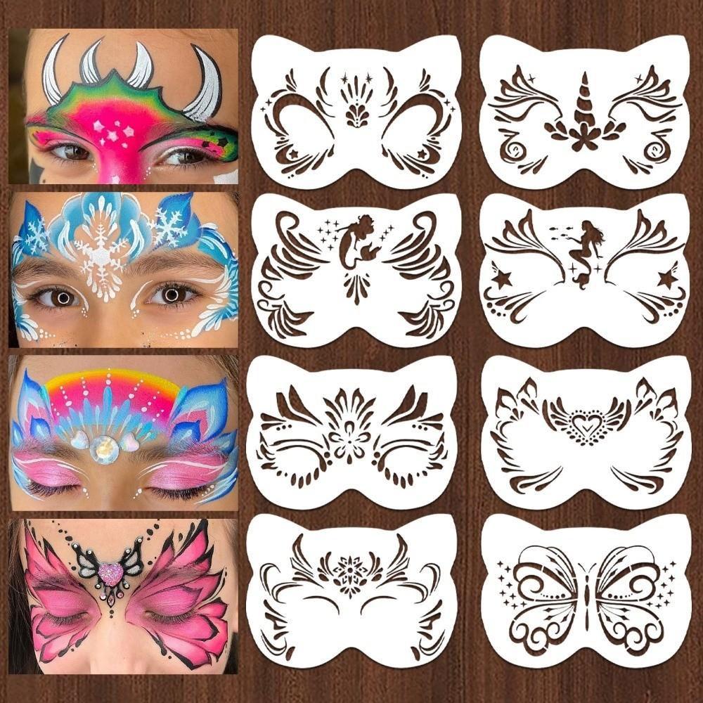 8Pcs Face Tattoo Face Painting Stencils Hollowed DIY Makeup Tools Face Paint Templates Adults Kids