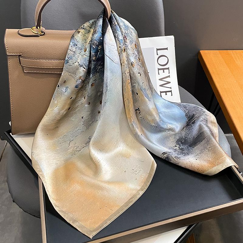 Luxury Satin Silk Scarf 70*70cm Square Girl Print Women Shawl Headband Small Hair Scarves Bandana Handkerchief