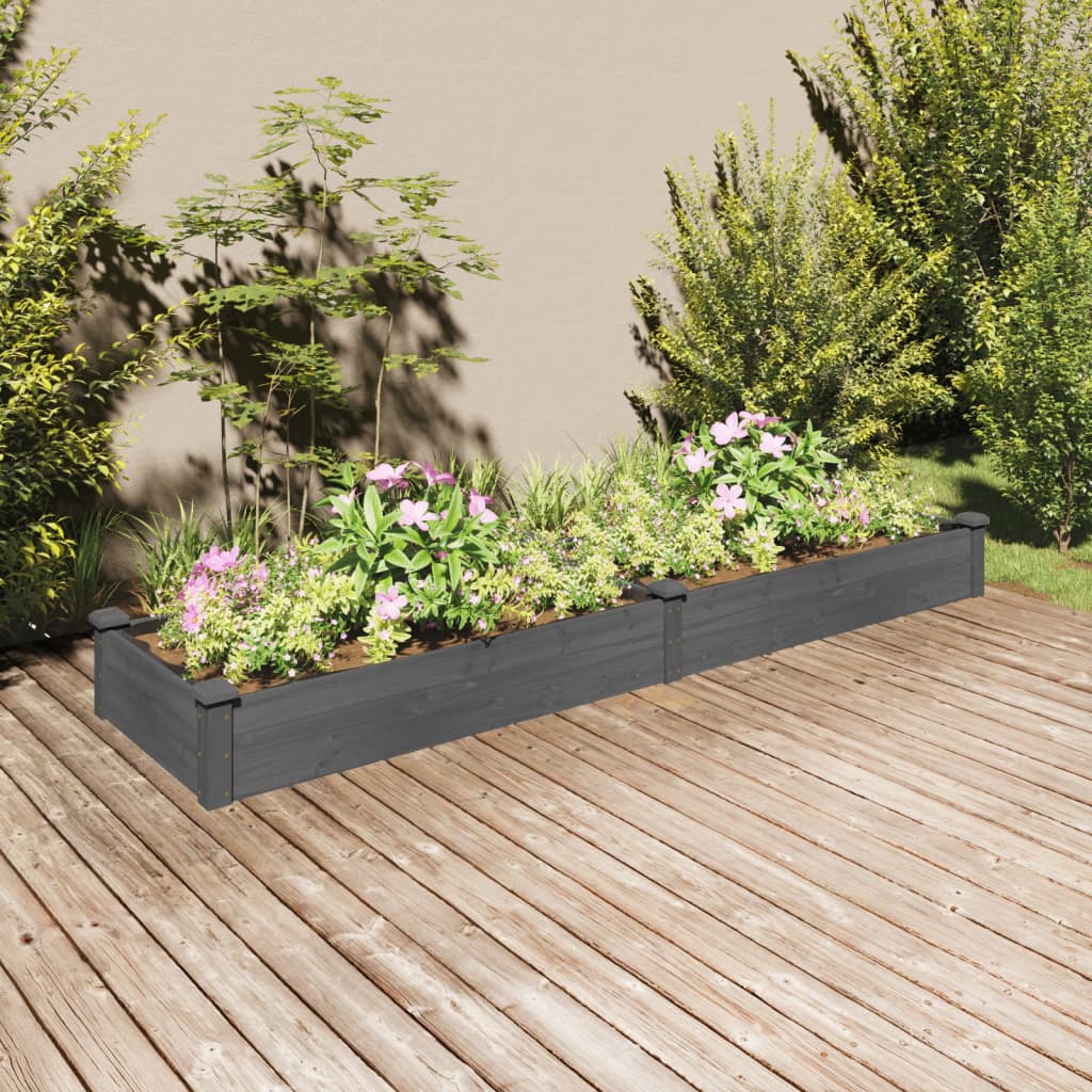 Vidaxl Raised Flower Bed with Liner, Grey, 240X60X25 Cm, Fir