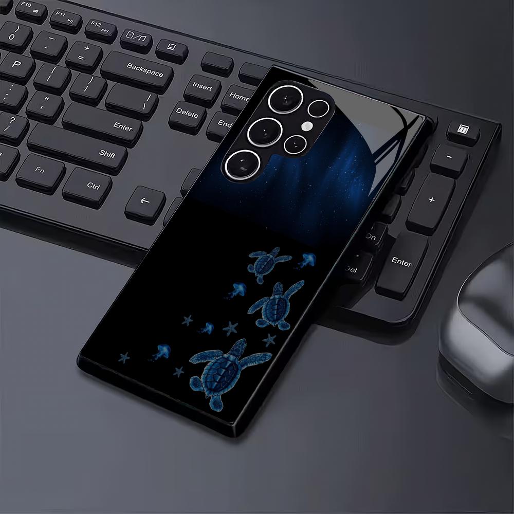 Sea Star Turtle Tempered Glass Phone Case Suitable for Samsung Galaxy S26 S25 S24 S23 S22 S20 FE/Ultra/Plus Anti Drop Rear Cover