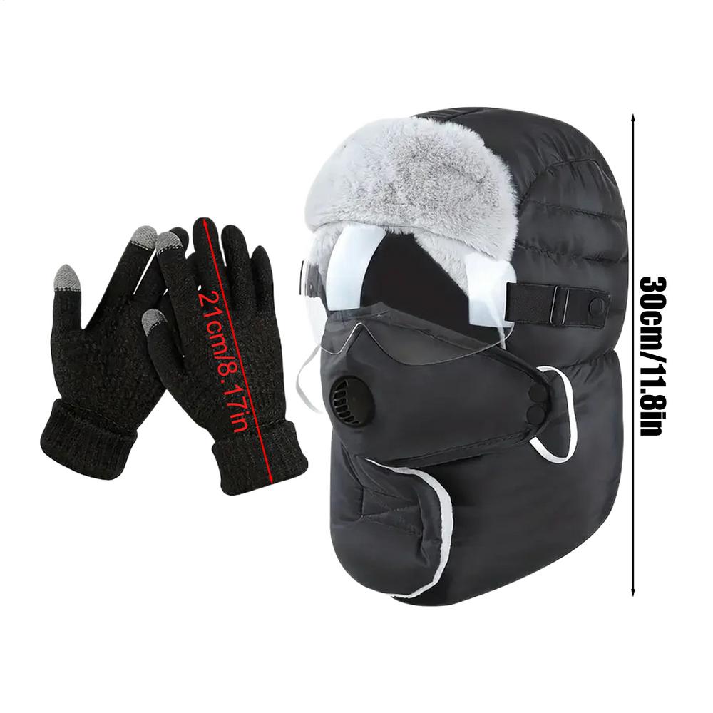 

Trapper Hat 4 In 1 Unisex Warm Cycling Accessories Winter Trapper Hat For Skiing Skating Sledding Snowshoeing Camping Hiking чорний