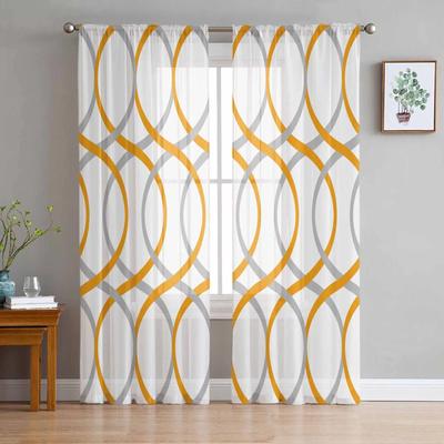 Geometric Abstract Lines Orange Sheer Curtains For Living Room Kitchen Window Curtains Bedroom Tulle Voile Curtains