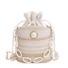 New pearl cute bucket bag diagonal span pearl straw bag cotton woven beach bag mini drawstring bag