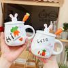Creative Carrot Rabbit Ceramic Mug with Lid Spoon for Home Use Cute and Beautiful Girl Drinking Water for Breakfast