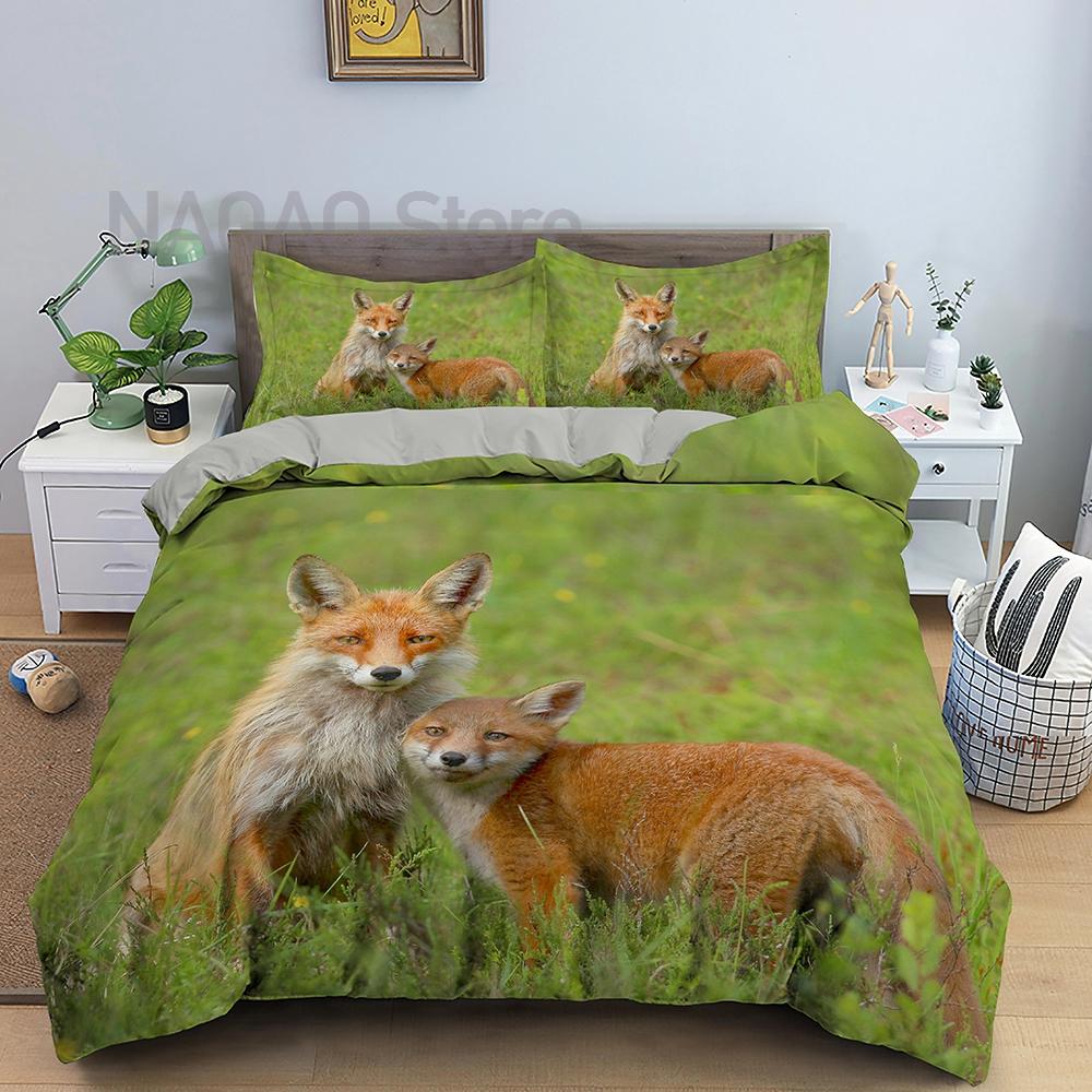 Animal Fox Bedding Set King Queen Size 3D Lovely Orange Fennec Fox Duvet Cover For Kids Teens Adults Bedroom Decor Quilt Cover