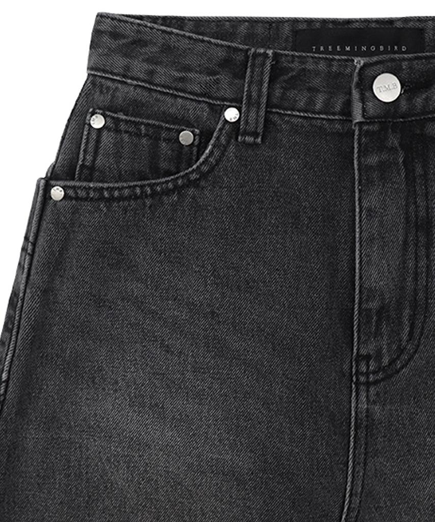 Teulimingbeodeu One Button Denim Set-Up Skirt [ Black ]