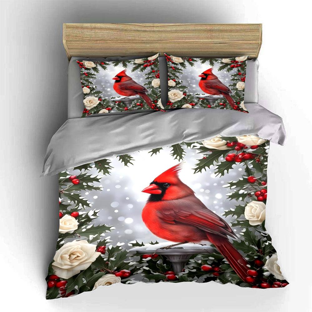 Christmas Cardinal Decorative Set Exquisite Three-Piece Bedding Set Gift For Kids And Adults